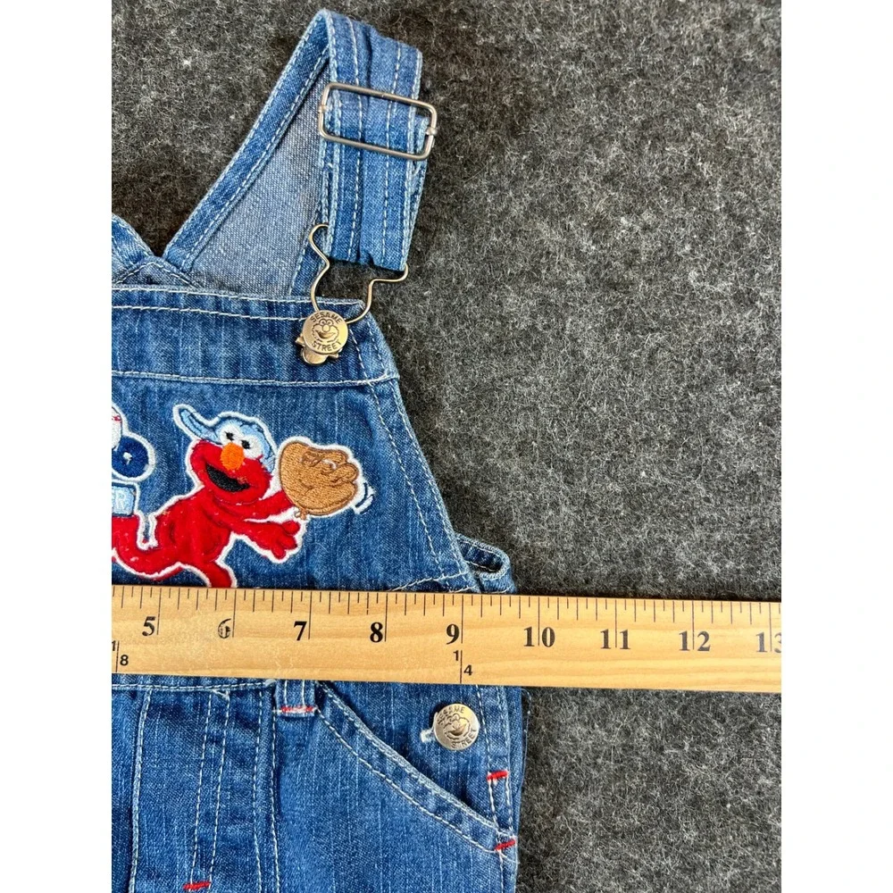 Sesame Street Elmo Cookie Monster Denim Shortalls Baby 3/6M Blue Baseball Retro